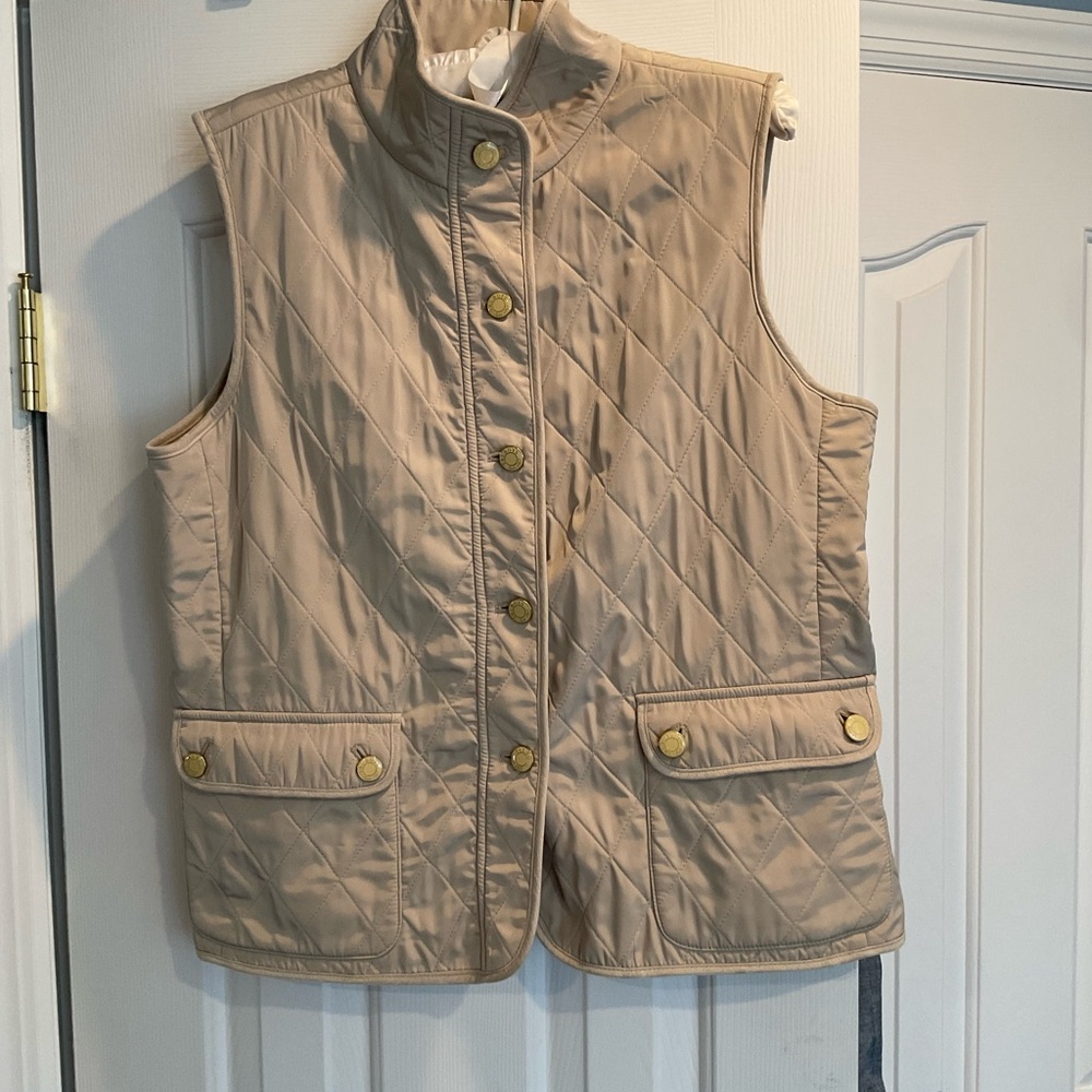 Talbots Quilted Beige Vest with Gold Accents